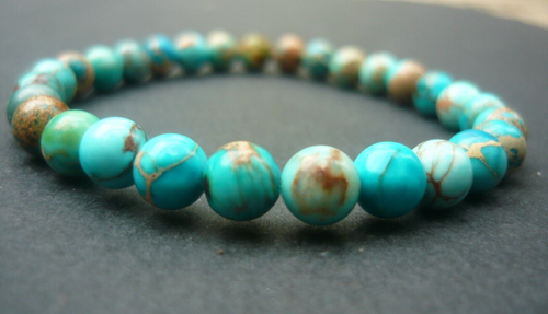 Bracelet Perles Jaspe Impérial Turquoise – Taillé Sur Mesure Pour Homme Ou Femme