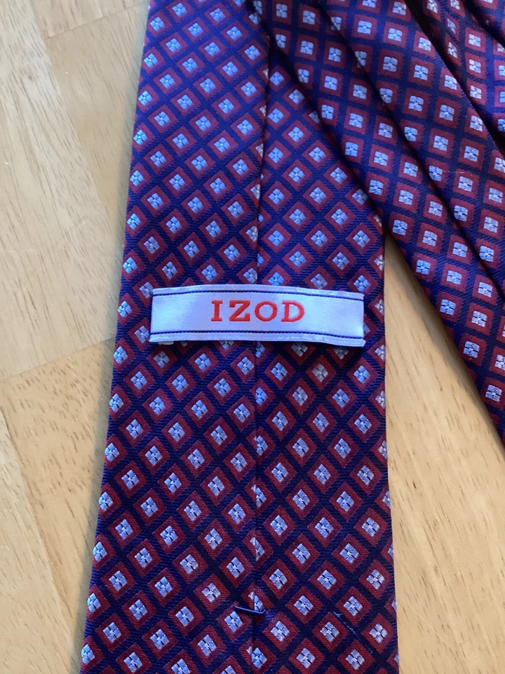 "Corbata geométrica IZOD para hombre diseñador azul rojo 100 % seda 3,25"" trabajo clásico" Foto 4 de 4