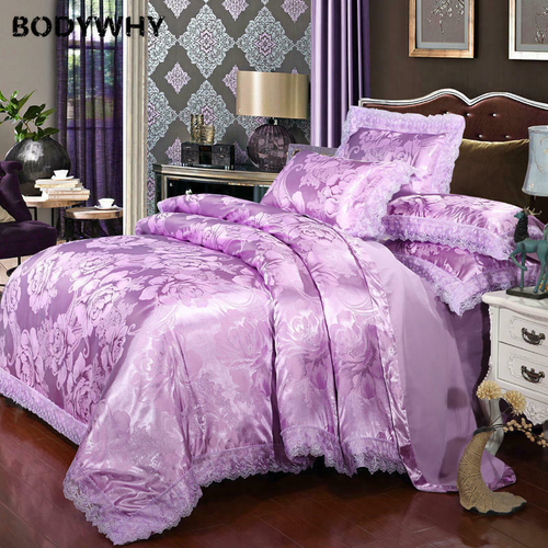 Luxury Satin Jacquard Silk Bedding Set lace Tencel Satin Bed Sheet Set Queen/King Bed cover