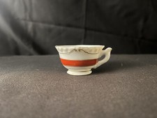 Vintage Miniature Porcelain Japanese Teacup Red Stripe w/ Gold Trim