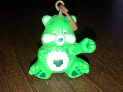 Vintage 1980s Rare CARE BEARS Green Good Luck Bear 1-1/4'' Keychain PVC Figure