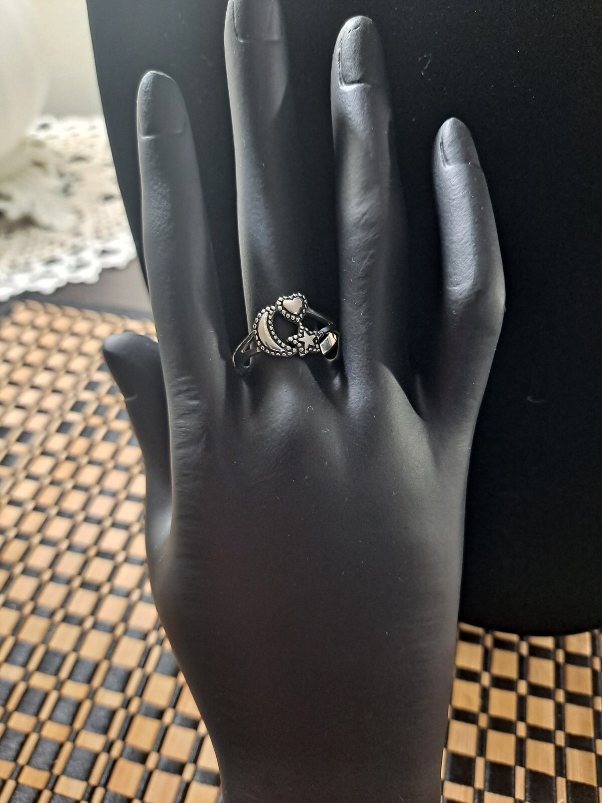 Sterling Silver Celestial Moon Star And Heart Ring - image 2