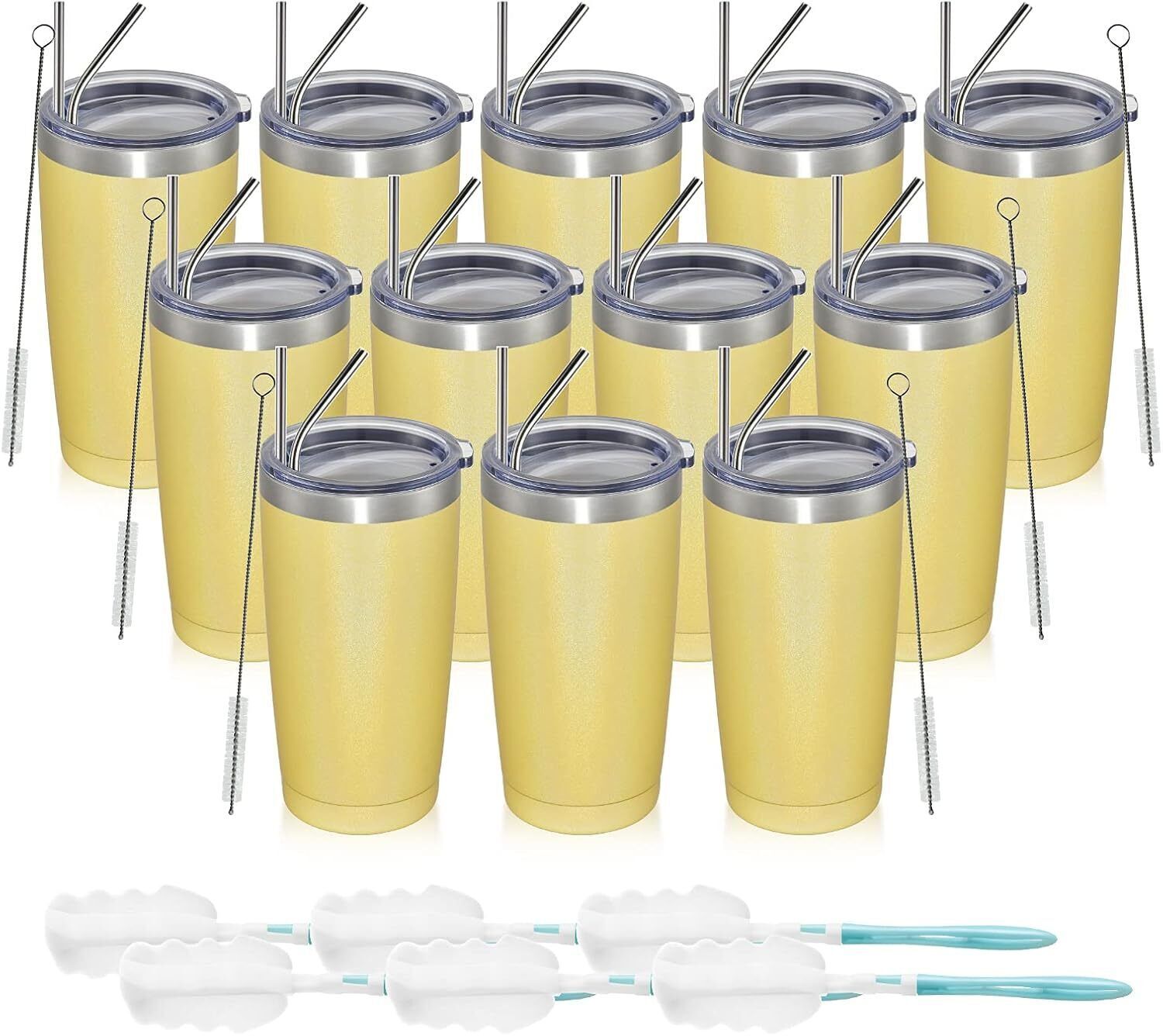 20oz Tumbler 12 Pack Double Wall Vacuum Insulated Travel Glitter Mug Bulk,