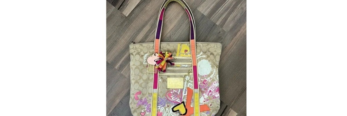 RARE Coach Poppy Graffiti Glam Hearts Tote Glam Satchel 14537 | eBay