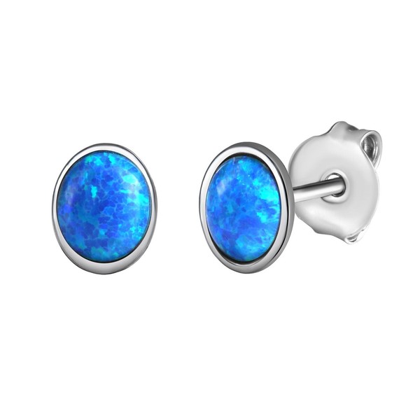 Ohrstecker Ohrschmuck 925 Sterling Silber Rhodiniert Synthetischer Opal Blau V-image