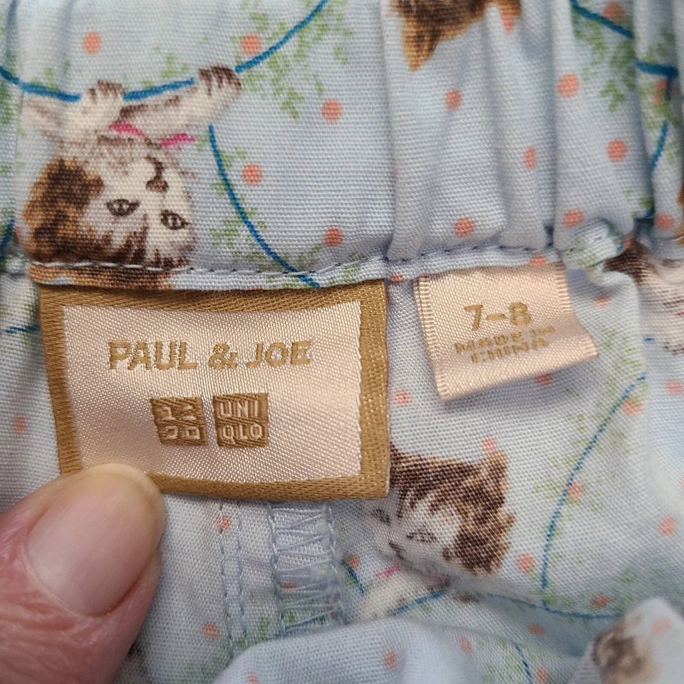 优衣库 Paul & Joe 短裤女孩 7/8 蓝色猫印花纸袋口袋 — 第 4/4 张图片