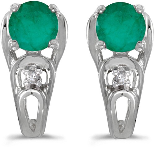 14k White Gold Round Emerald And Diamond Earrings (CM-E2583XW-05) - 第 1/1 張圖片