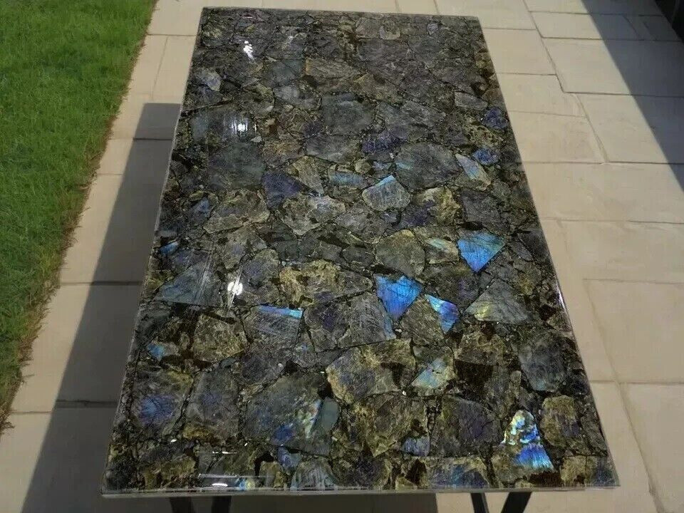 Labradorite Gemstone Coffee Table Top Polished Office Decor Centerpiece