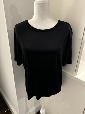 Chicos Travelers Boatneck T Shirt Womens 3 US XL Extra Black Short Sleeve Slinky