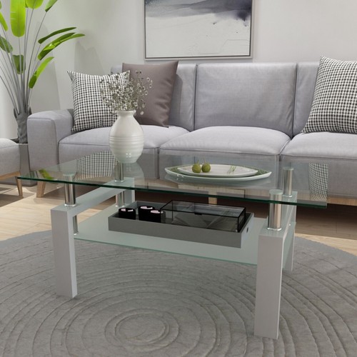 Modern Simple Rectangle Tmepered Glass Coffee Table Metal Legs for Living Room - Picture 25 of 46