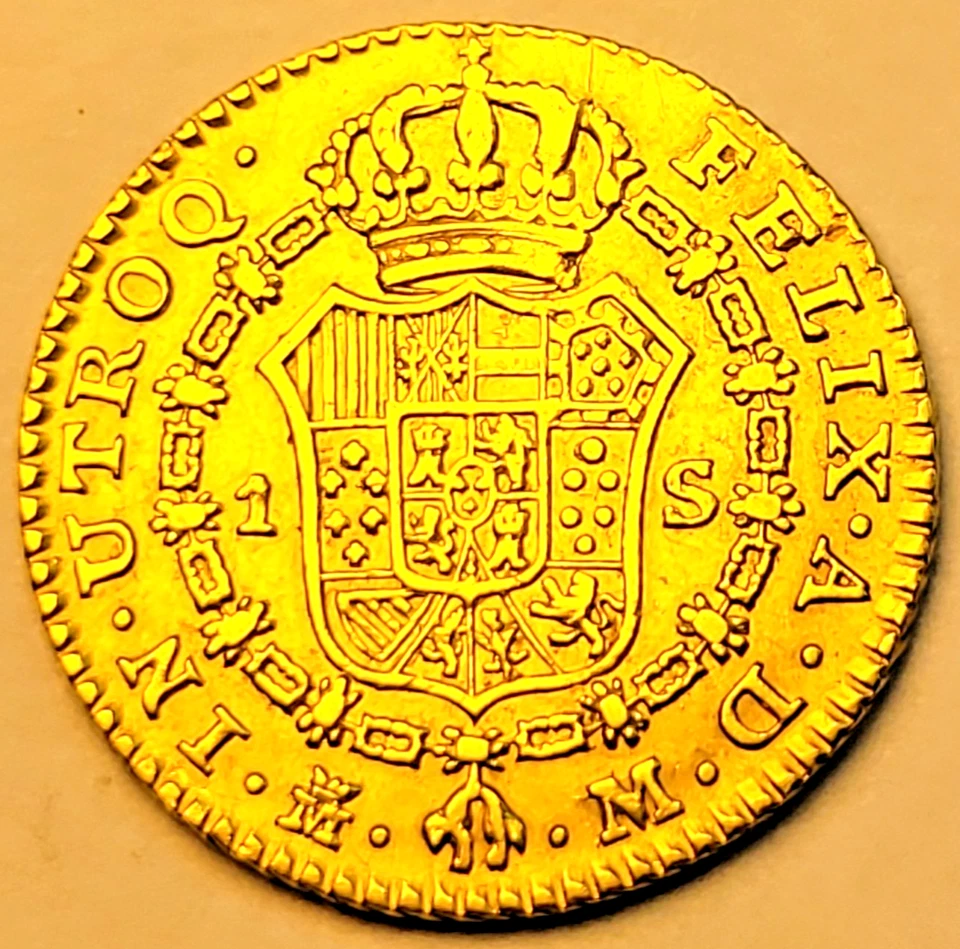 MOEDA DE OURO ANTIGA US $2 - 1788 COLONIAL ESPANHOLA 1 ESCUDO DUPLO 22K PURA - Imagem 2 de 4