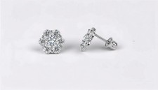 14K White Gold Beautiful Flower CZ Stud Earrings for Women