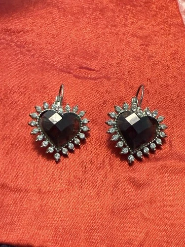 VTG 1980’s 2” BLACK & CLEAR RHINESTONE HEART PIERCED EARRINGS-COSTUME JEWELRY