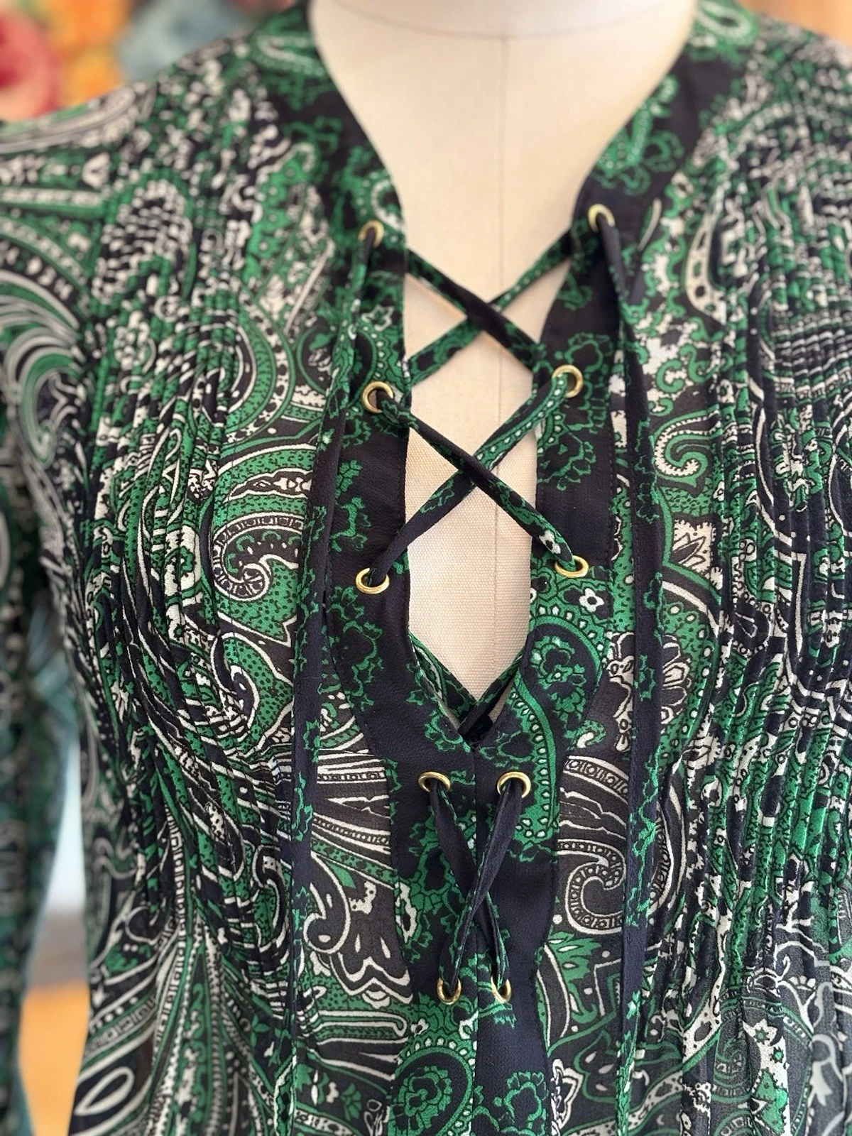 Abito Michael Kors stampa paisley verde trasparente nero copricostume spiaggia taglia XXS S