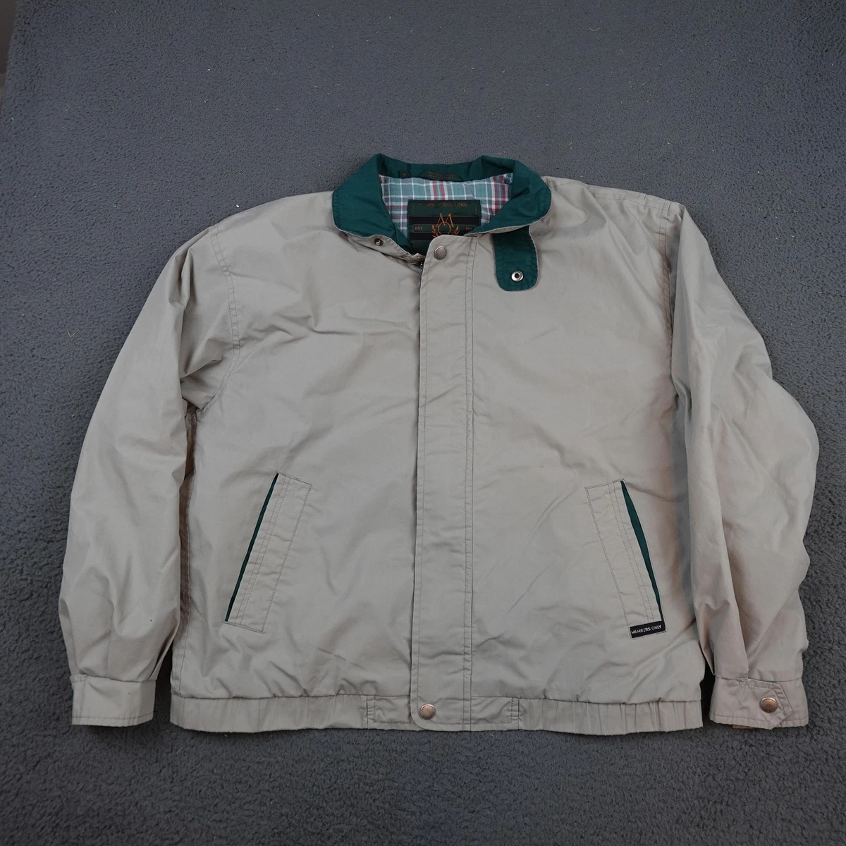 Cream and vintage MEMBERS ONLY bomber jacket with a