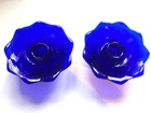 Fenton Cobalt Blue Glass Candlestick Candle Holders Footed Lotus Flower Pair