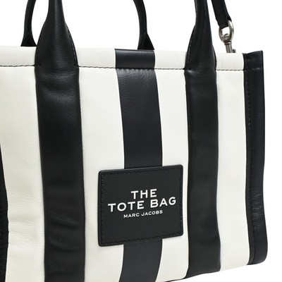 Marc Jacobs The Small Striped Tote Bag In And White Leather Women