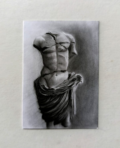 ACEO Original Pencil Drawing Classical Male Torso Statue Greek Marble Art OOAK