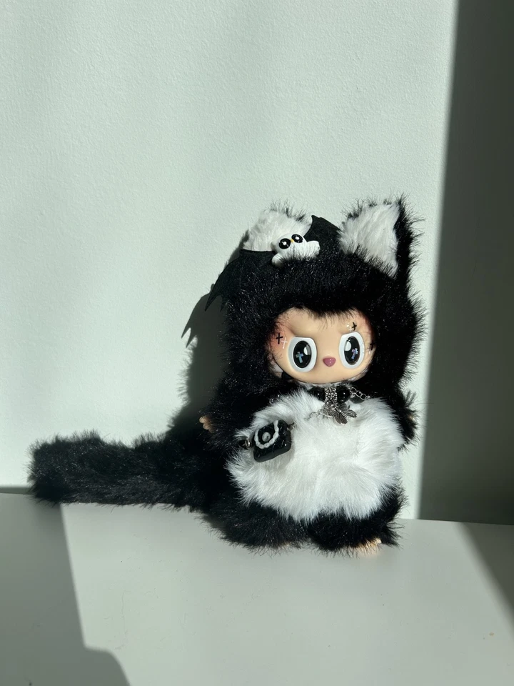 Gothic Designer Doll Black Cat – Black & White Cat Plush with Long Tail - Image 2 of 4