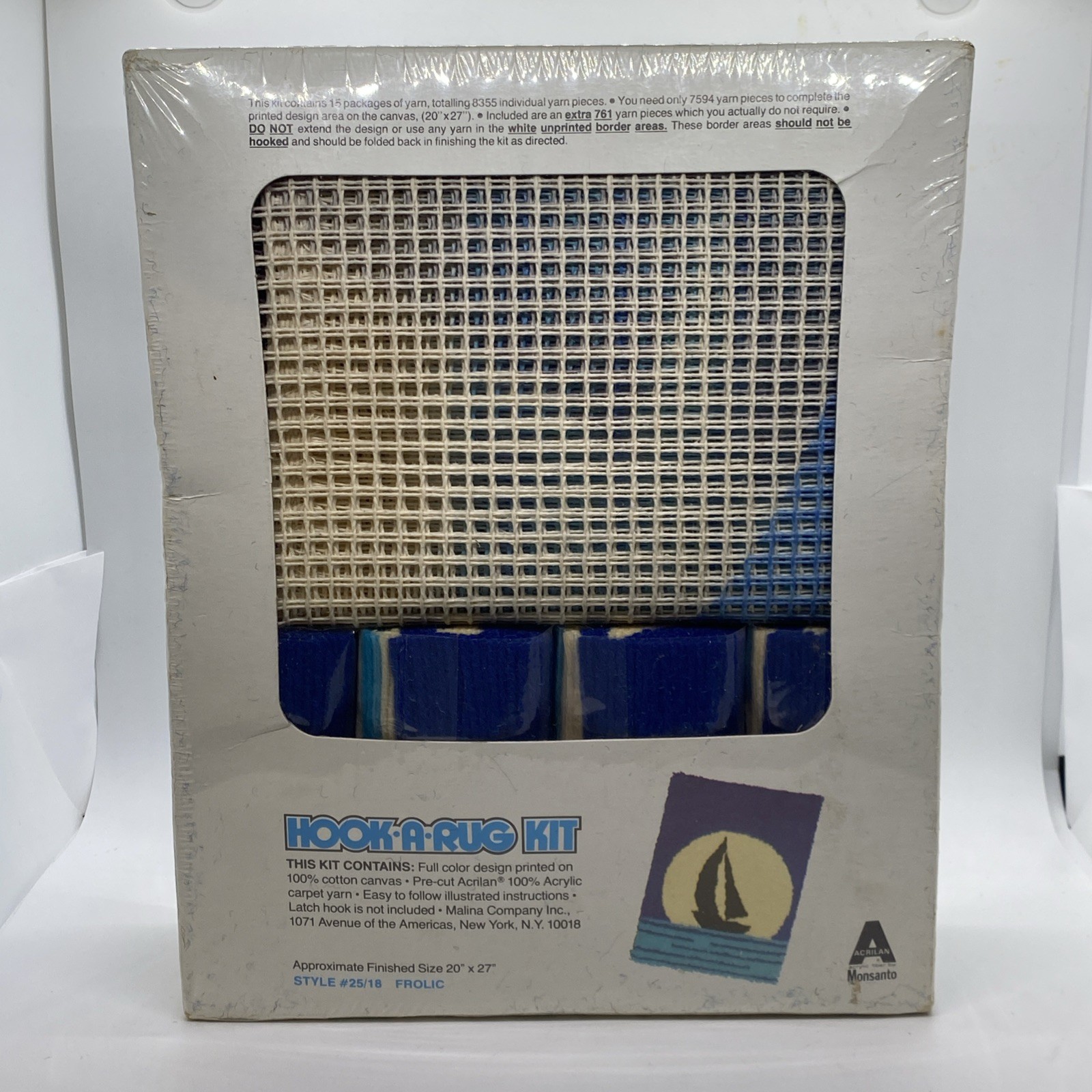 Vintage Malina Hook a Rug Kit 20 X 27 Frolic #25/18 USA Sailboat MCM New Sealed