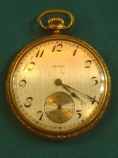 Vintage Elgin Pocket Watch 12s Art Deco Gold Tone Dial Analog 1920's Dapper