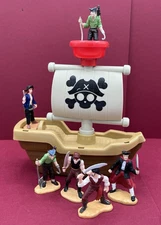 Kidoozie Rockin Pirate Ship Boat Crows Nest Jolly Roger Sail & 6 Pirates