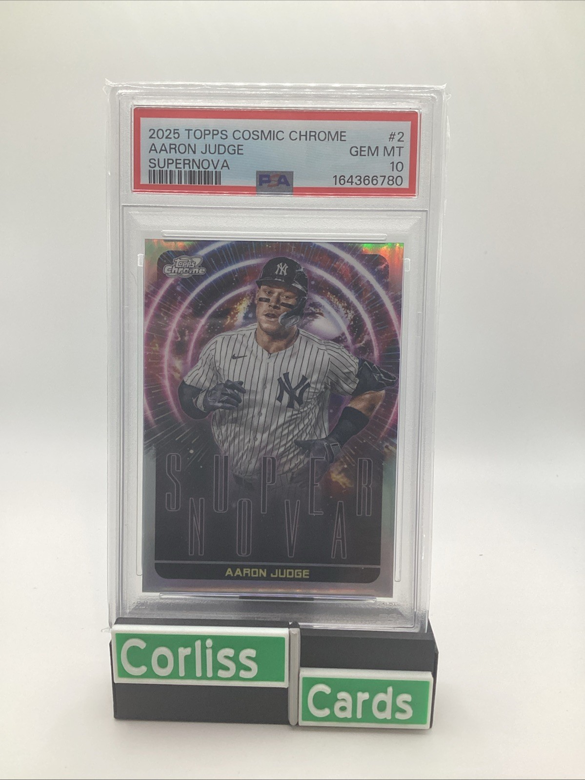 Aaron Judge #S-2 Baseball Cards 2025 Topps Cosmic Chrome Supernova trading card — raw and PSA graded price guide