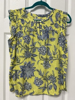 Beautiful Loft Yellow & Blue Flutter Short Sleeve Top Light & Airy