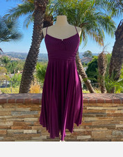 Womens Purple Solid A-Line Knee Length Dress Sweetheart Spaghetti Straps