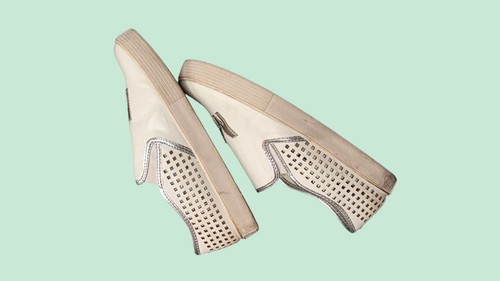 Michael Kors Women's Size 5 White Silver Slip-On Flats Logo Perforated Leather  - Picture 3 of 8