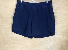 Lands End Swiming Navy Blue Short Built In Brief Summer Modest Womens Size 14.
