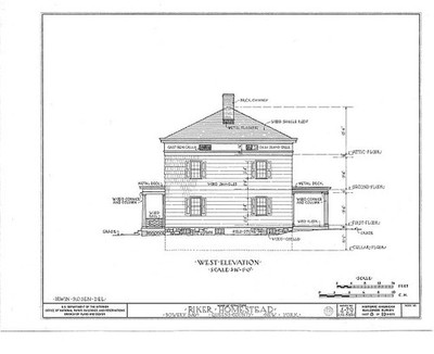 Queens New York USA Riker Homestead 1900s West Elevation Architectural Drawing