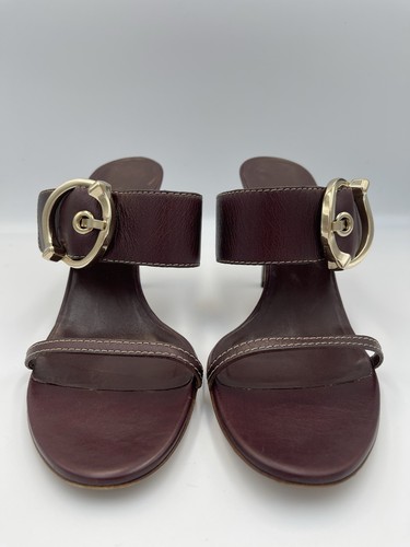 GUCCI Juanita Oxblood Burgundy Leather Sandals Gold Buckle Heels IT 38,5 US 8,5 - Bild 4 von 17