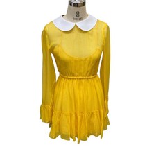 GUCCI Round collar chiffon dress 728125 Yellow Size36 F/S from Japan
