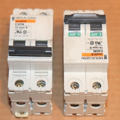 One Merlin Gerin multi9 C60N 1A-type B  1 Amp 2 Pole Circuit Breaker 24125