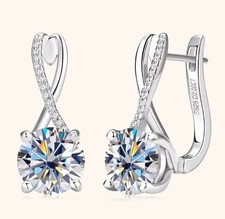 14K White Gold Moissanite Huggie Hoop Earrings 2 CT Round Cut For Women's