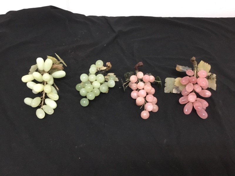 Vintage, Polished Quartz Stone Grape Clusters, Pink/Green, (MM1754)