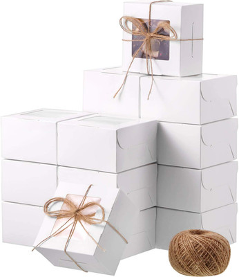 50 Pieces Bakery Box with Window Cookie Boxes Mini Kraft Boxes Gift for Pastries