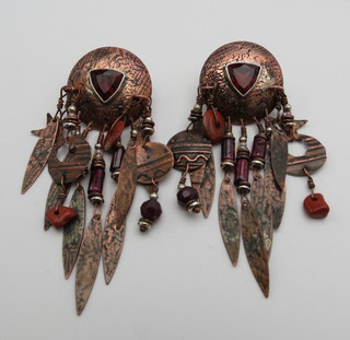 VTG Singed Tabra dangle earrings copper jasper red garnet desert tibal sunset
