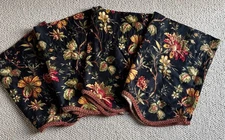4 Waverly Felicite Noir Scallop Valance Cotton w/Gimp Trim Black Floral 48X18