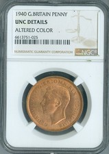 1940 Great Britain 1D Penny NGC UNC Details Red Auction