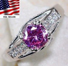 2CT Treated Pink Sapphire  Topaz 925 Solid Sterling Silver Ring Sz 6 IB2-4