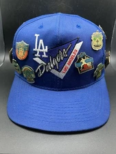 American Needle LA Los Angeles Dodgers SnapBack Cap Hat Blue W/ 17 Vtg Pins RARE