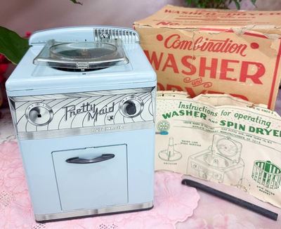 #ad Vtg MARX PRETTY MAID Blue Washer amp; Spin Dryer Tin Toy—Box amp; Instructions *READ* $74.99