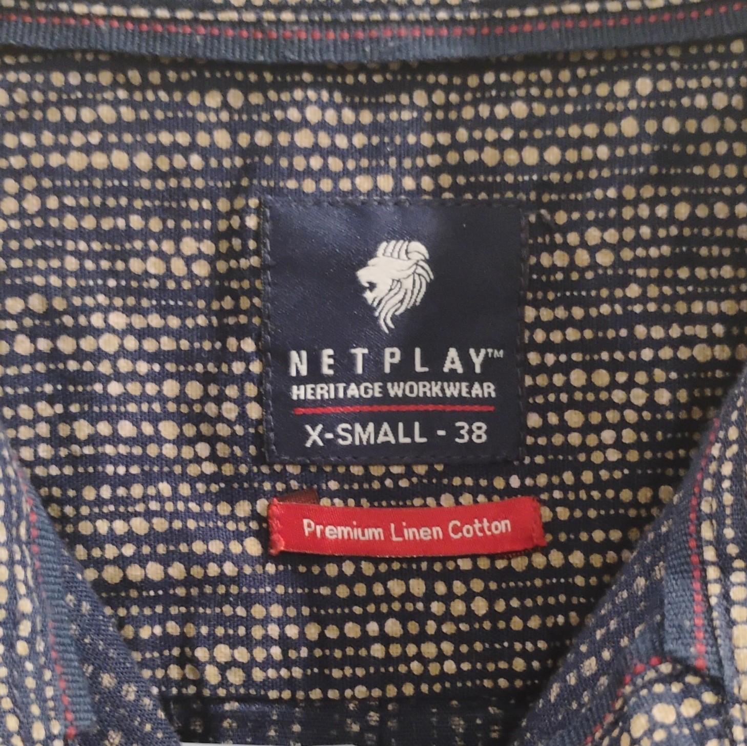 Netplay Heritage Workwear Linen Cotton Polka Dot Pockets Shirt XS 38 Blue Beige image 3