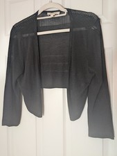 White House Black Market Black Shimmer Knit Open-Front Bolero Shrug Sweater L