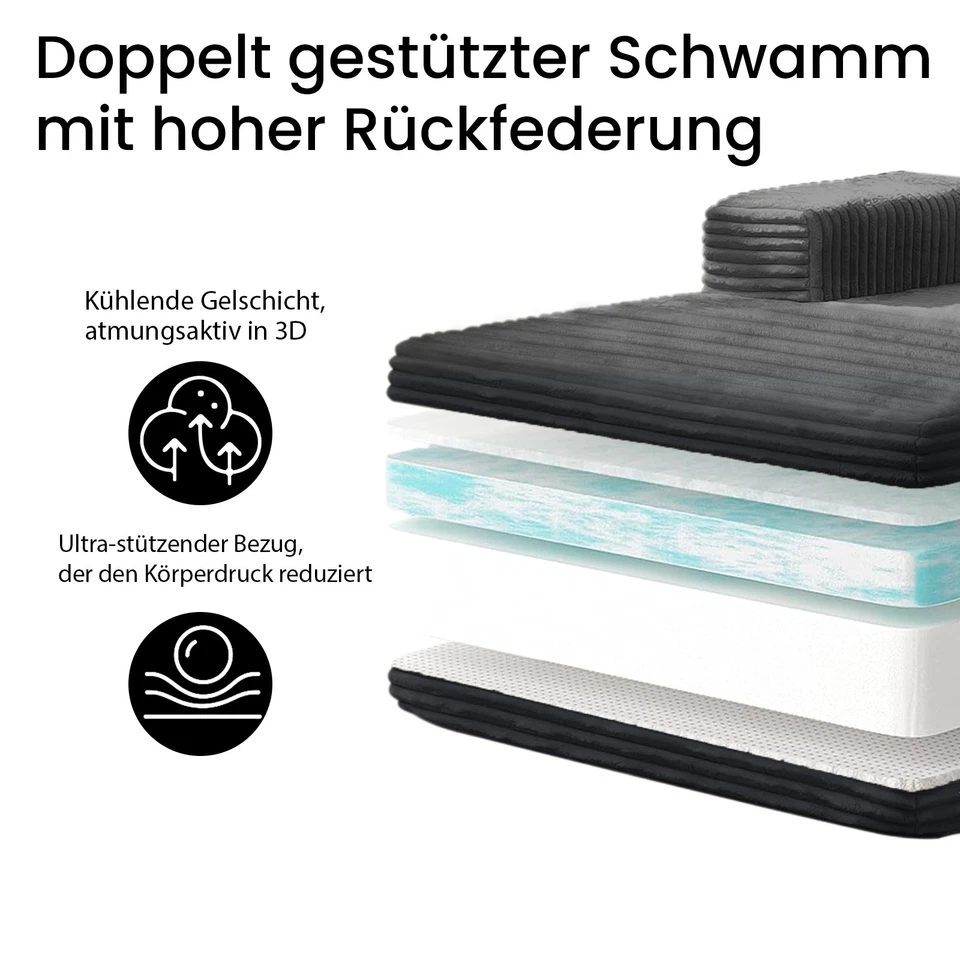 Ecksofa mit Schlaffunktion L-Form Couch Modulare Sofa mit Liegefläche Cordstoff - Bild 3 von 4