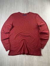 Tommy Hilfiger Mens Crew Neck Jumper Red Cotton Pullover Sweater Size Medium
