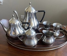 Set da caffè/tè vintage Bisco 8 pezzi in peltro con vassoio