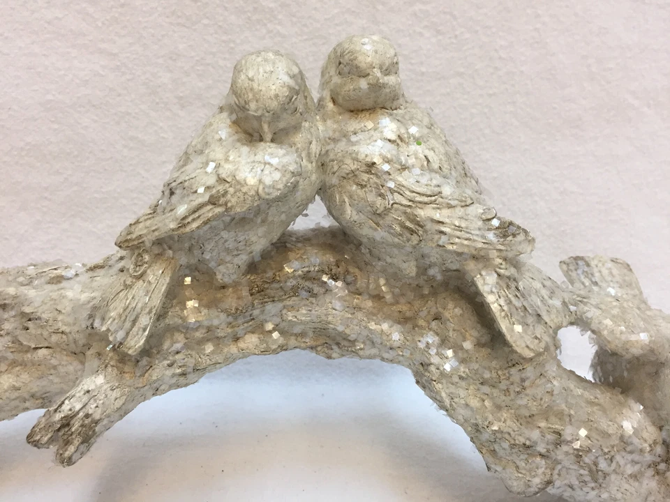 4 Pájaros en Rama Brillo Brillo Centro Pieza Mesa Escultura Sin Flores Foto 4 de 4